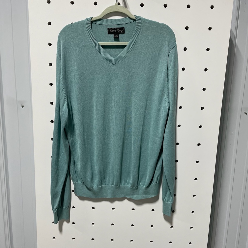 Kenneth Roberts Platinum Mens Silk V Neck Sweater Teal Size XL